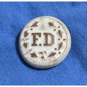Antique Fire Department Uniform Button F.D. Within a Laurel Wreath